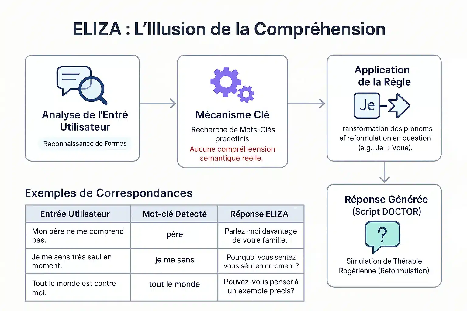 ELIZA patroon-matching mechanisme illustreert de illusie van begrip