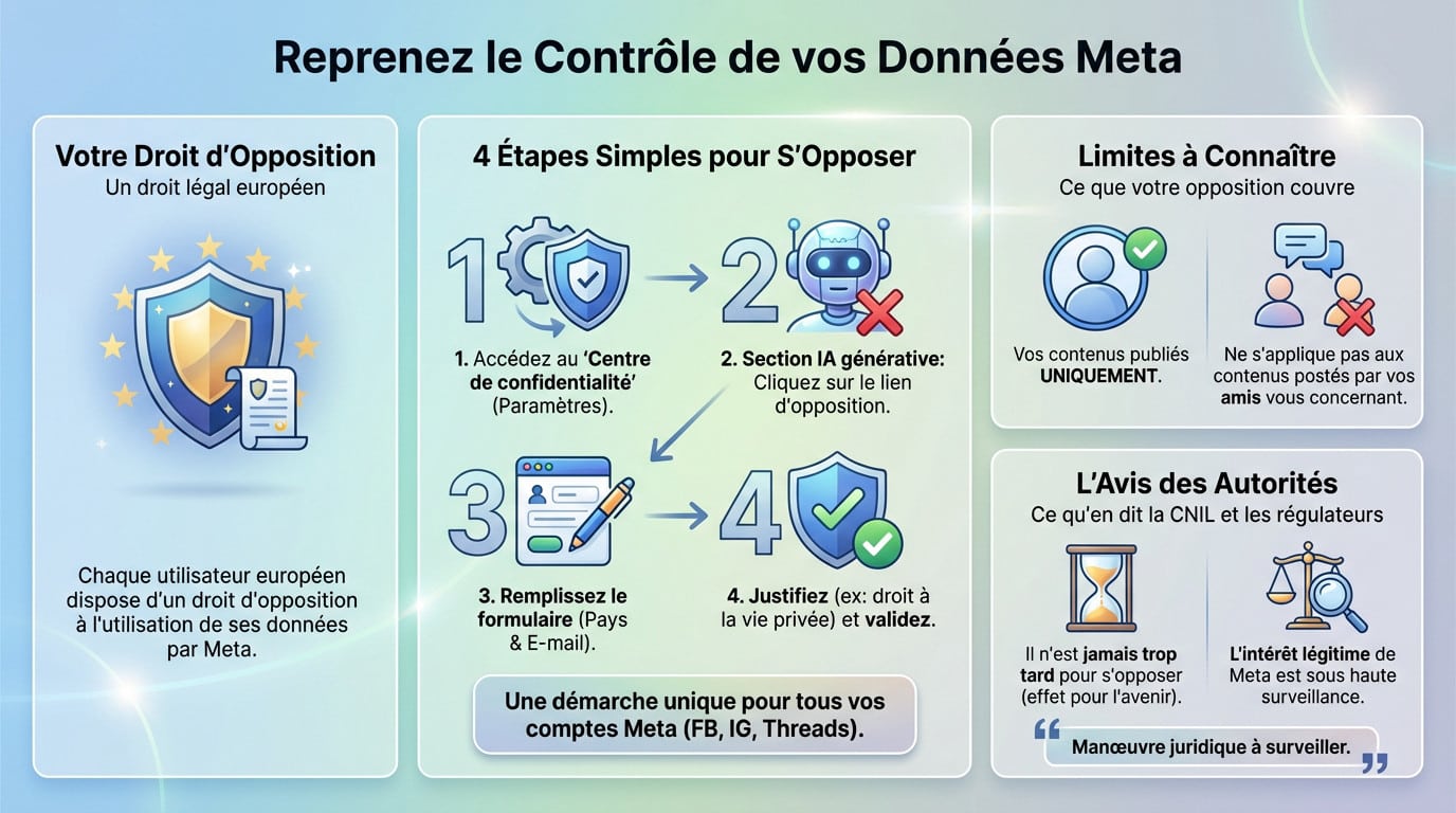 Illustration d'un utilisateur reprenant le contrôle de ses données personnelles face à Meta
