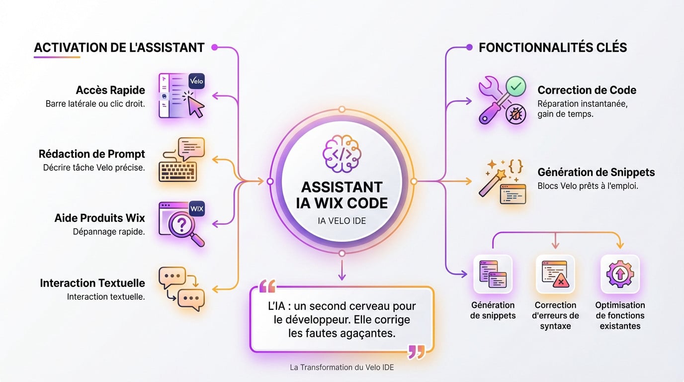 Interfaz del asistente de IA de Wix Code que muestra las funcionalidades de generación de código