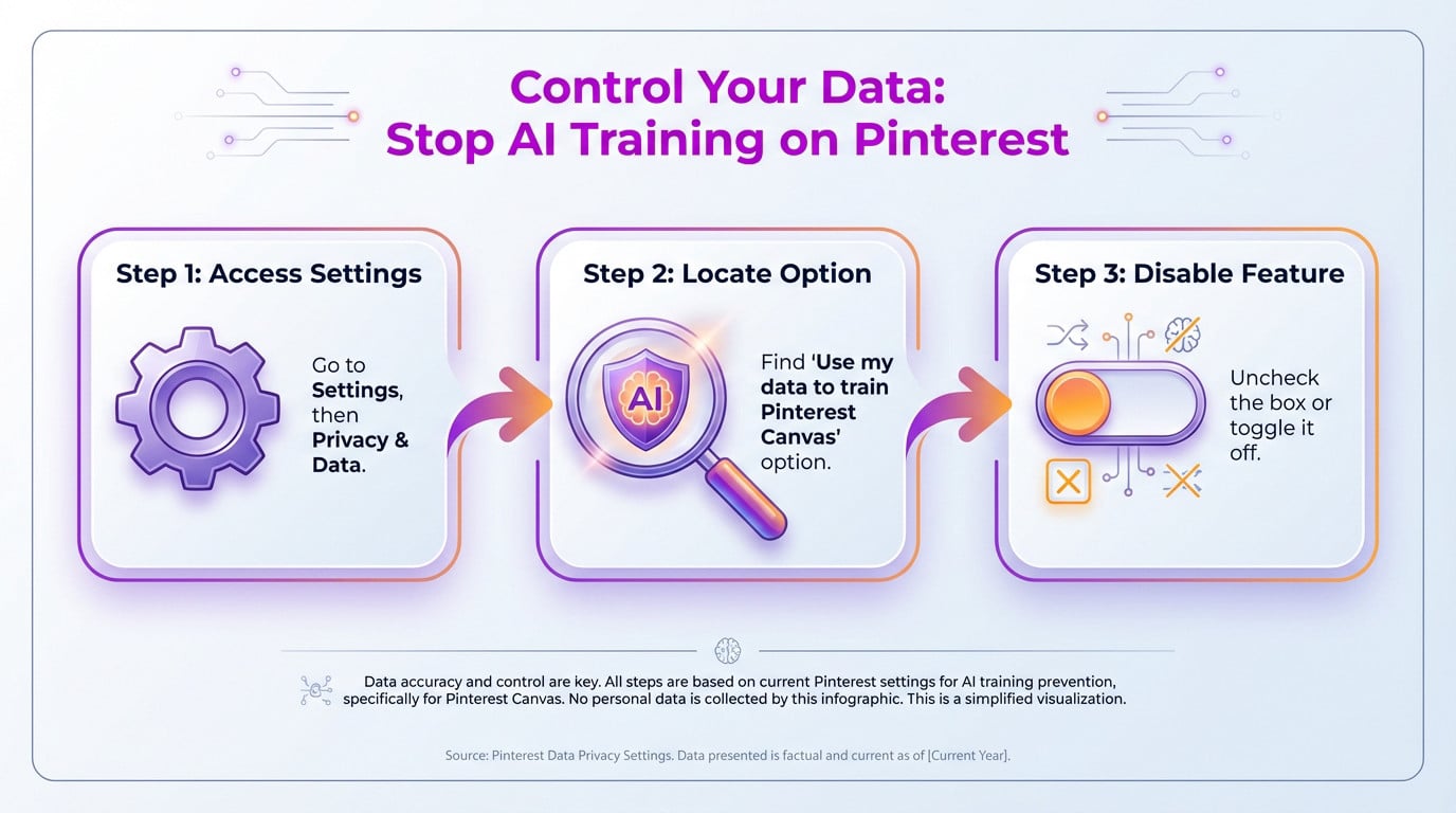 Menu des paramètres de confidentialité de Pinterest mettant en évidence l'option de refuser l'entraînement des données de l'IA