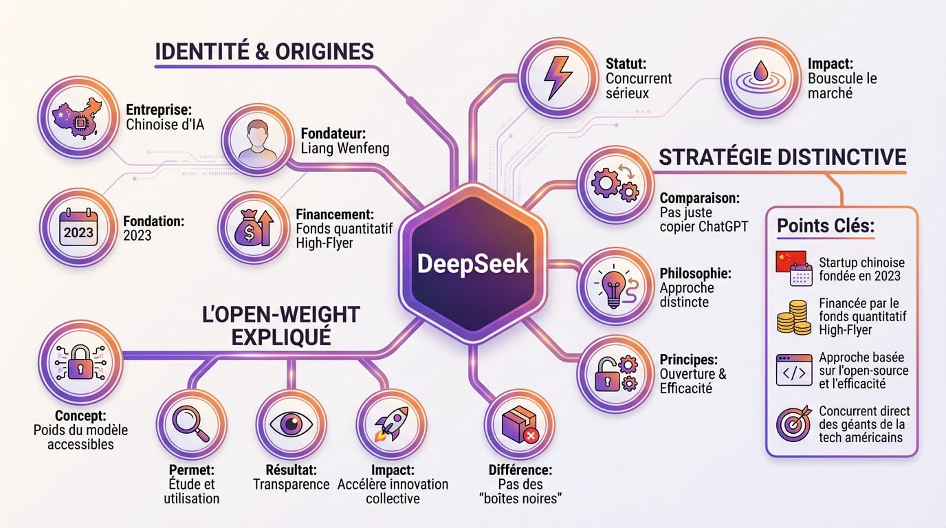 Illustration de l'identité et de la stratégie open-weight de DeepSeek face aux géants de l'IA