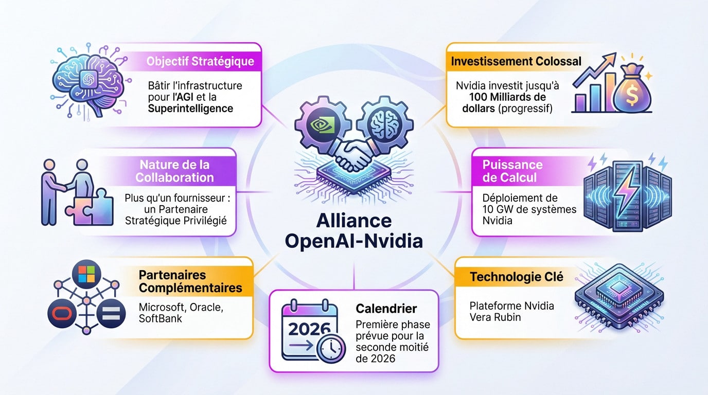Infografía que detalla la alianza estratégica de 100.000 millones entre OpenAI y Nvidia para la AGI
