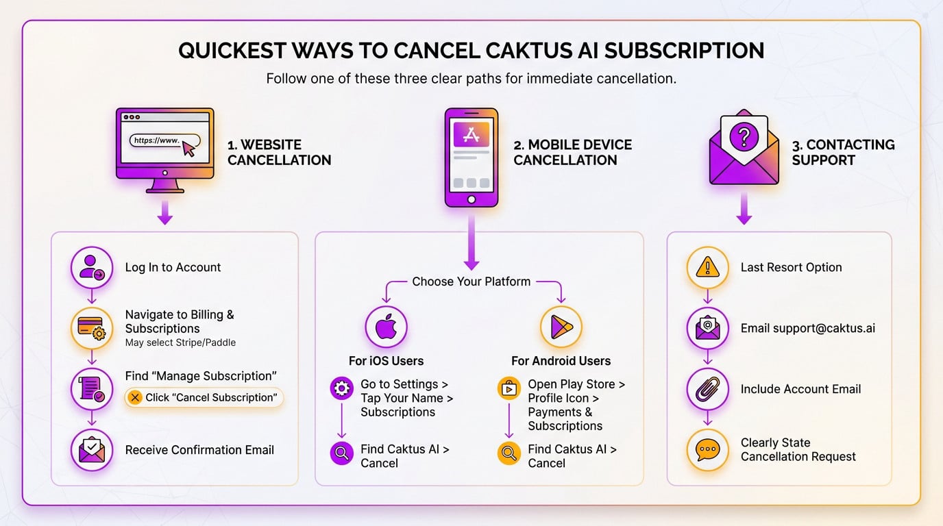 Interface montrant les paramètres du compte pour annuler l'abonnement Caktus AI