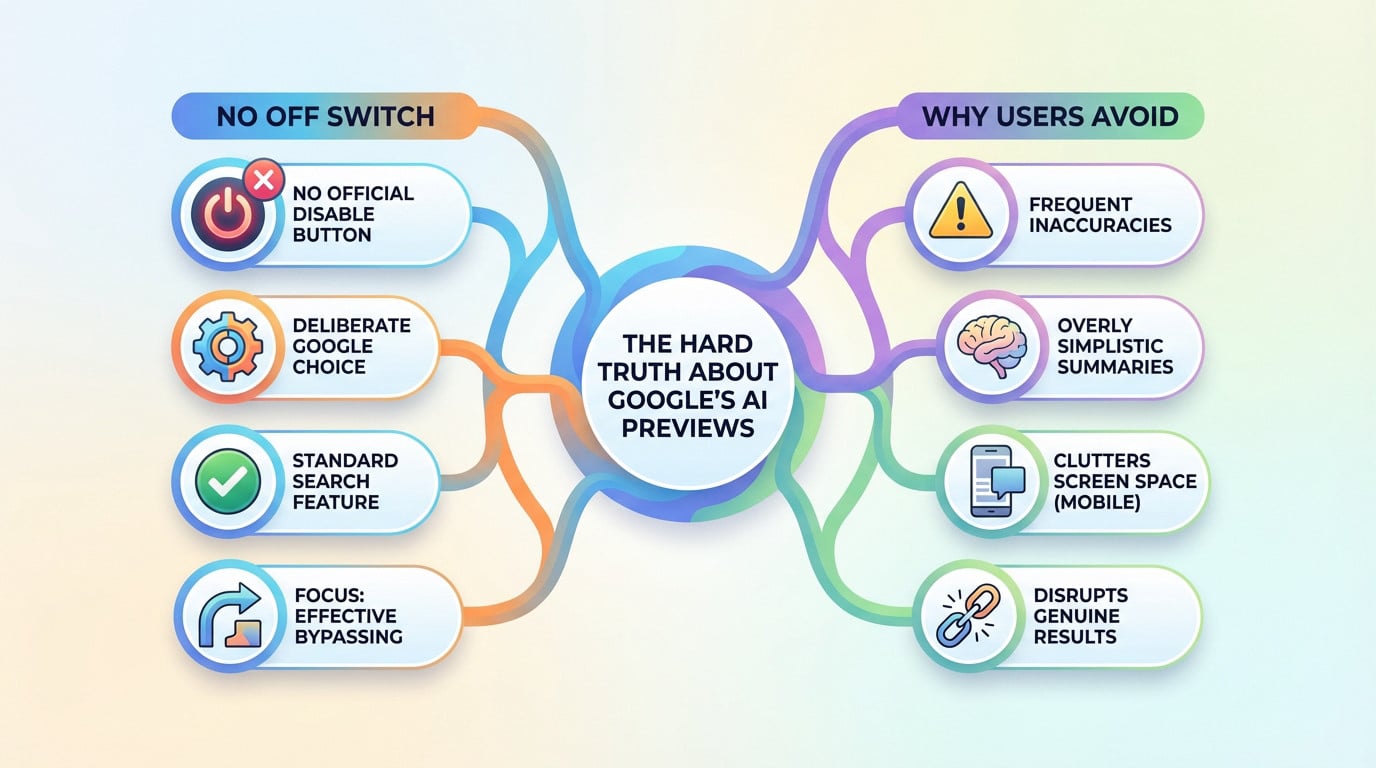 Google search results page dominated by AI previews versus traditional links