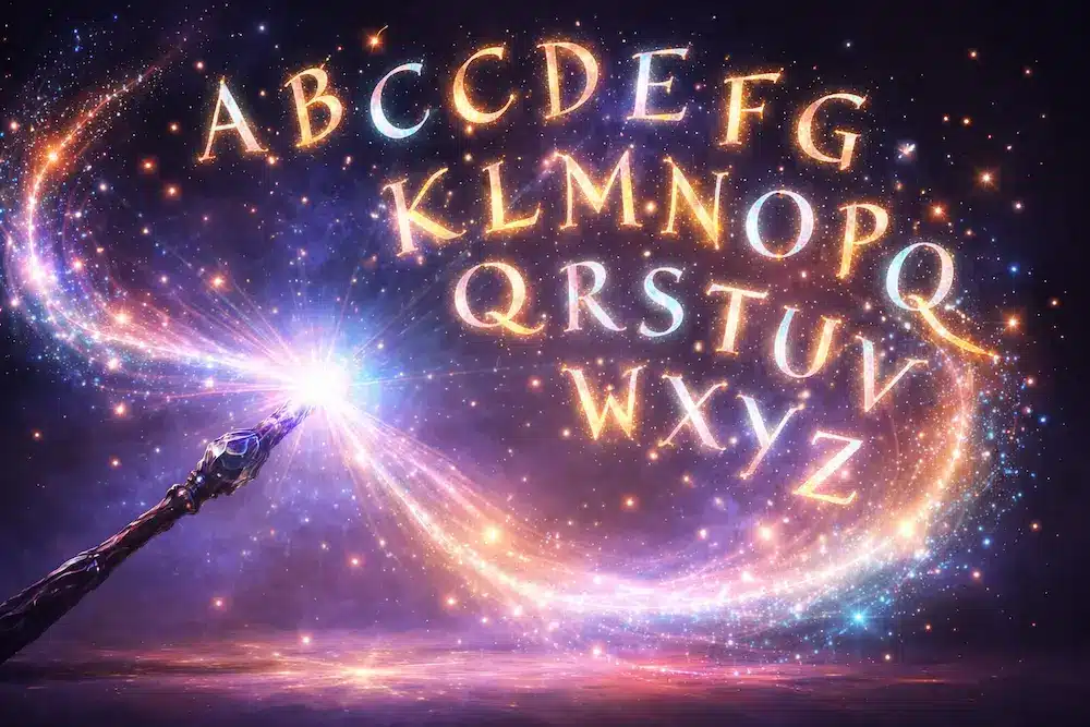 Magic wand and sparkling letters