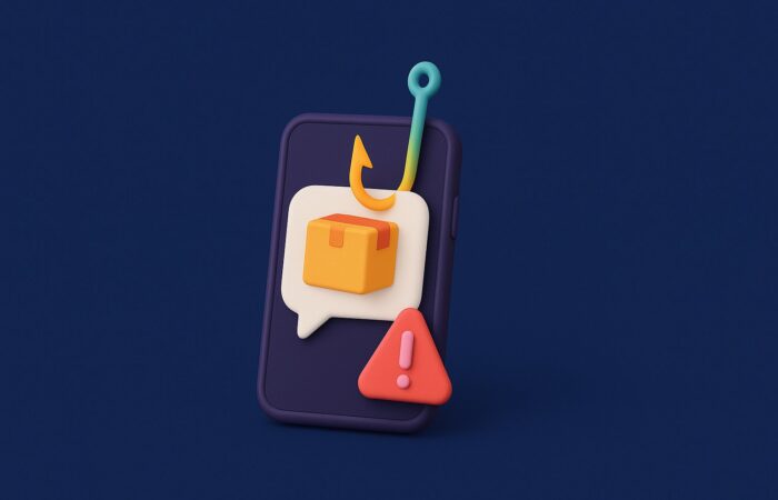 Illustration of a fake parcel delivery text message used for AI phishing
