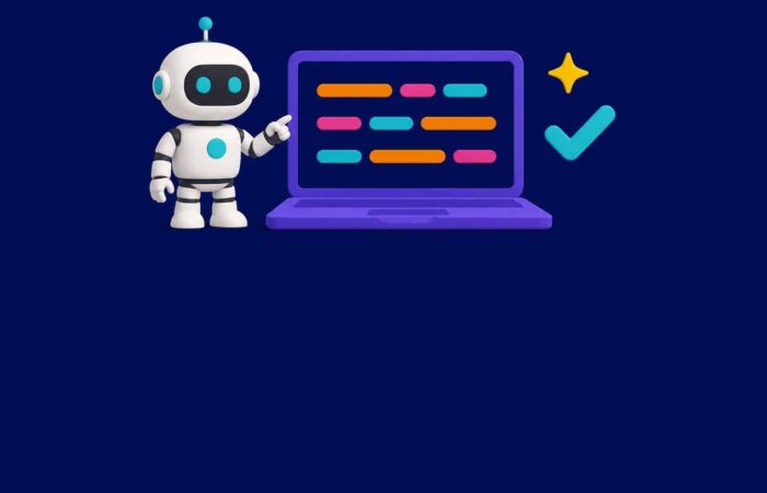 Nation’s AI robot beside a laptop displaying colorful lines of code: an illustration about the best AI for coding in 2026