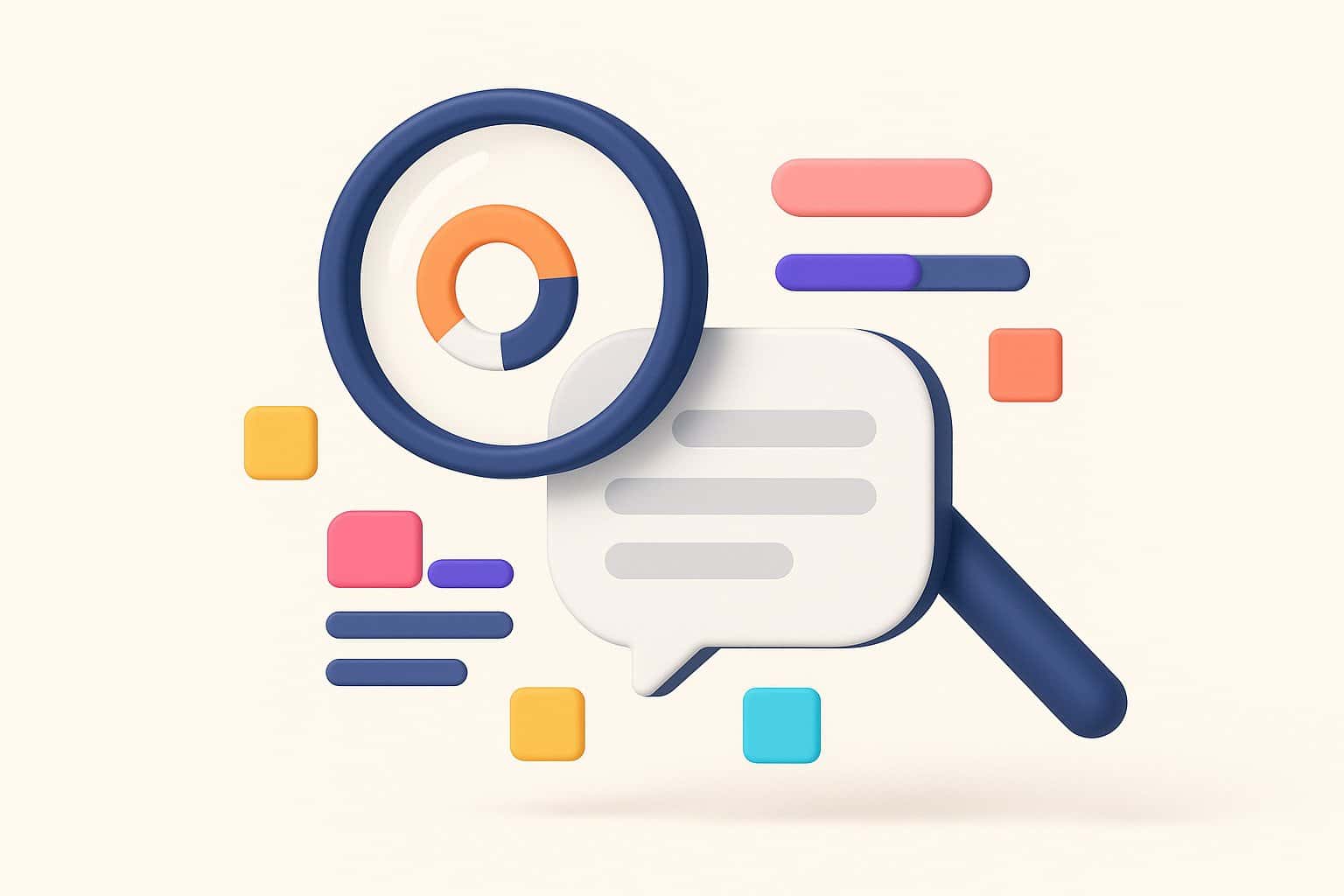Magnifying glass examining an AI answer bubble surrounded by score gauges: measuring your visibility in answer engines