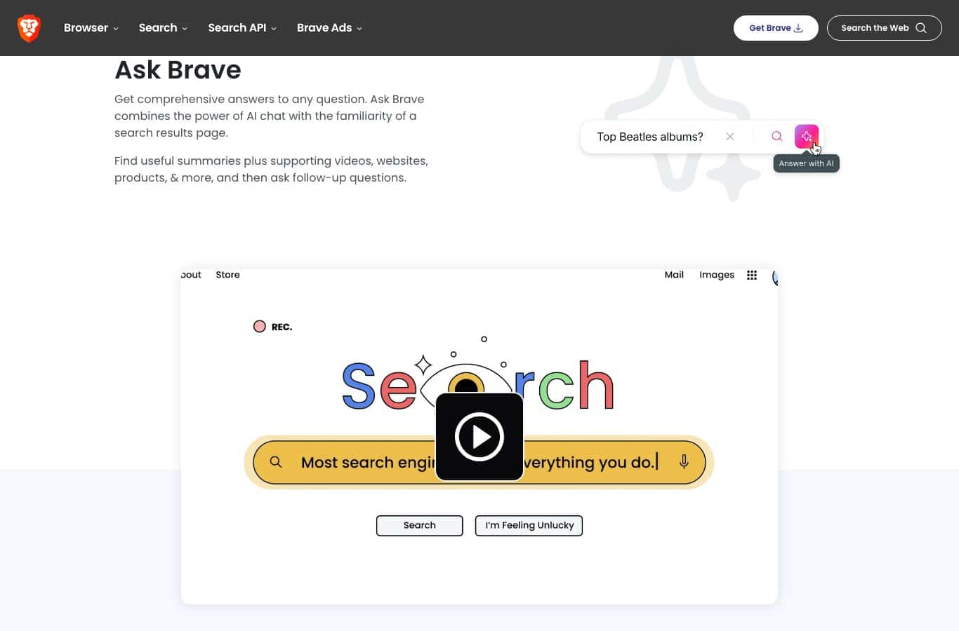 Screenshot of the Brave Search page presenting the Ask Brave feature