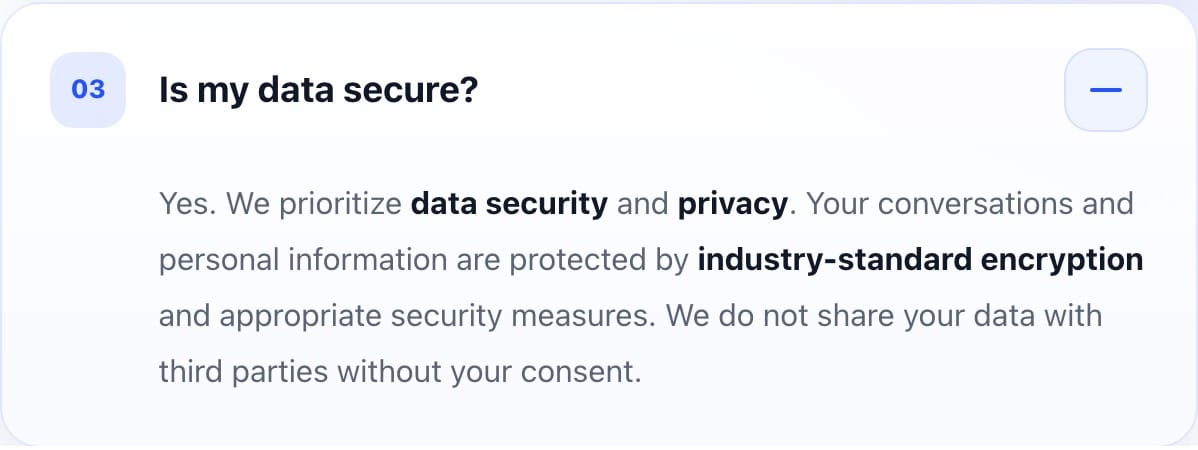 Excerpt from the official Nation AI FAQ on the security and privacy of conversations