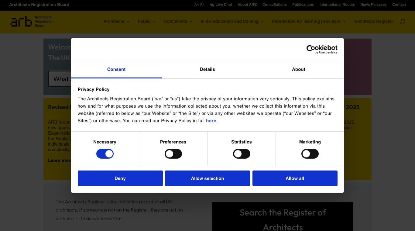 Architects Registration Board website, the UK regulator of architects