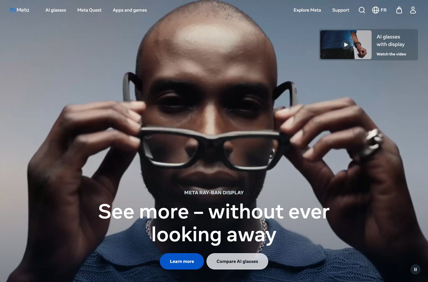 Screenshot of the official Meta Ray-Ban Display page with the Notify me button