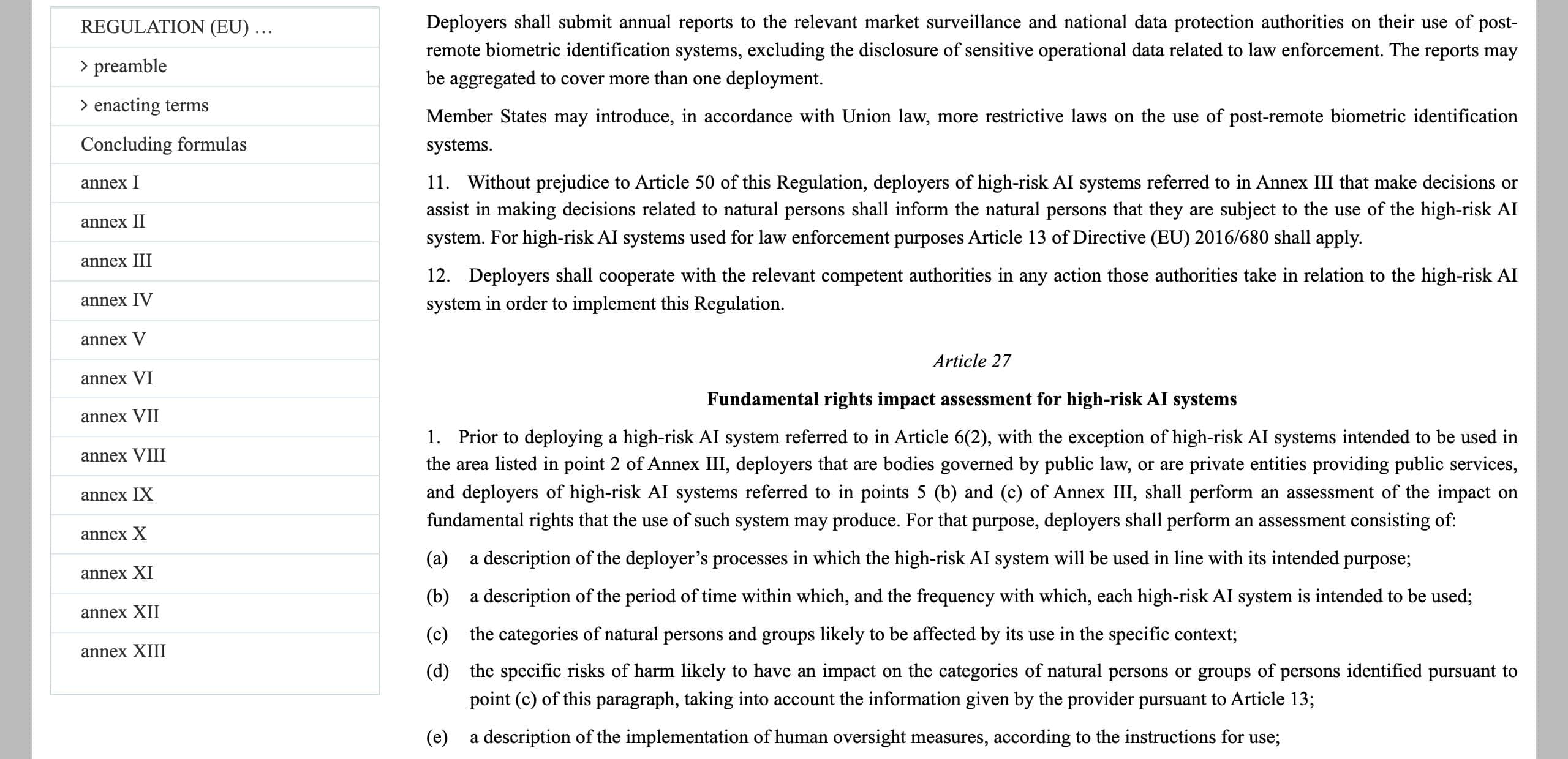 Screenshot of the European AI regulation on EUR-Lex, English version, Article 50 on transparency obligations for AI systems that interact with persons